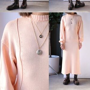 Rodebjer Tanner Sunbleached Fitter Knit Long Sleeve Madi Dress in Mango